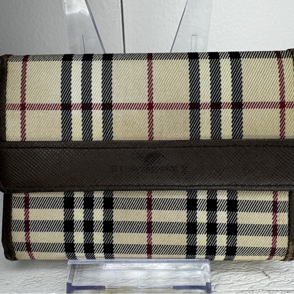 🖤 Burberry Nova Check Trifold Wallet – Canvas & Brown Leather